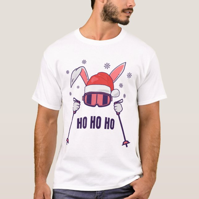 Camiseta Esquiando Santa Rabbit con Santa Hat y los postes  (Anverso)