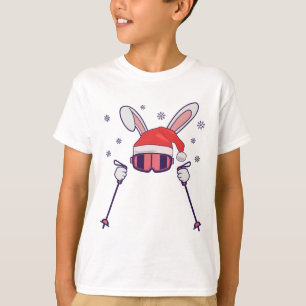 Camiseta Esquiando Santa Rabbit con Santa Hat y los postes
