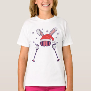 Camiseta Esquiando Santa Rabbit con Santa Hat y los postes