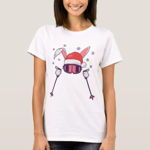 Camiseta Esquiando Santa Rabbit con Santa Hat y los postes