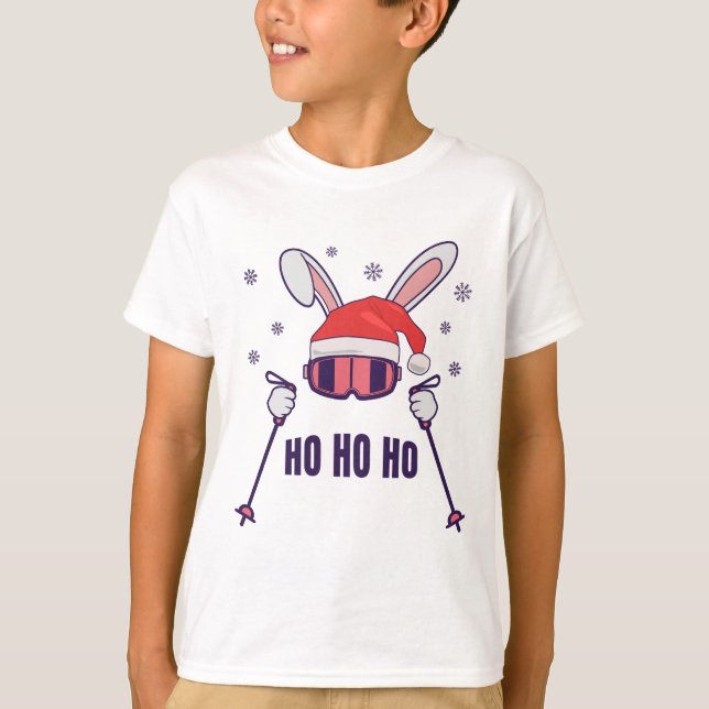 Camiseta Esquiando Santa Rabbit con Santa Hat y los postes  (Anverso)