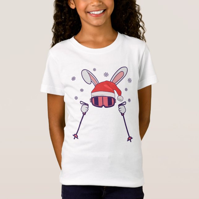 Camiseta Esquiando Santa Rabbit con Santa Hat y los postes  (Anverso)