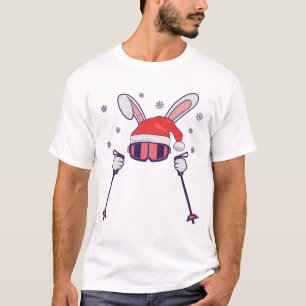 Camiseta Esquiando Santa Rabbit con Santa Hat y los postes