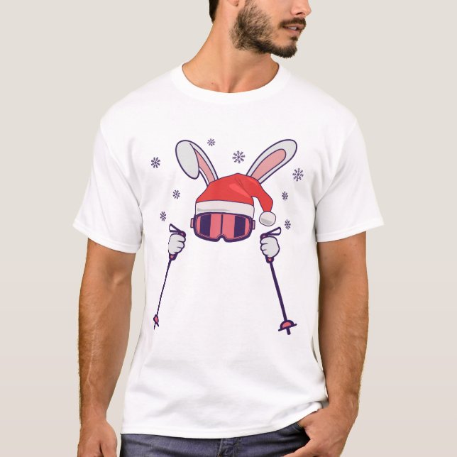 Camiseta Esquiando Santa Rabbit con Santa Hat y los postes  (Anverso)