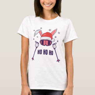 Camiseta Esquiando Santa Rabbit con Santa Hat y los postes 