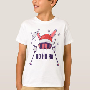 Camiseta Esquiando Santa Rabbit con Santa Hat y los postes 