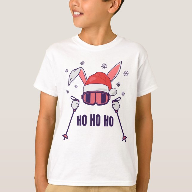 Camiseta Esquiando Santa Rabbit con Santa Hat y los postes  (Anverso)
