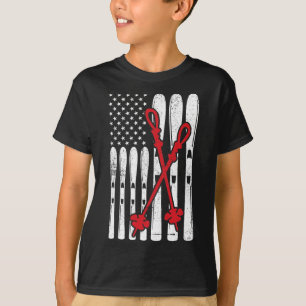 Camiseta Esquiar Bandera Americana Esquí Para Mujeres Hombr