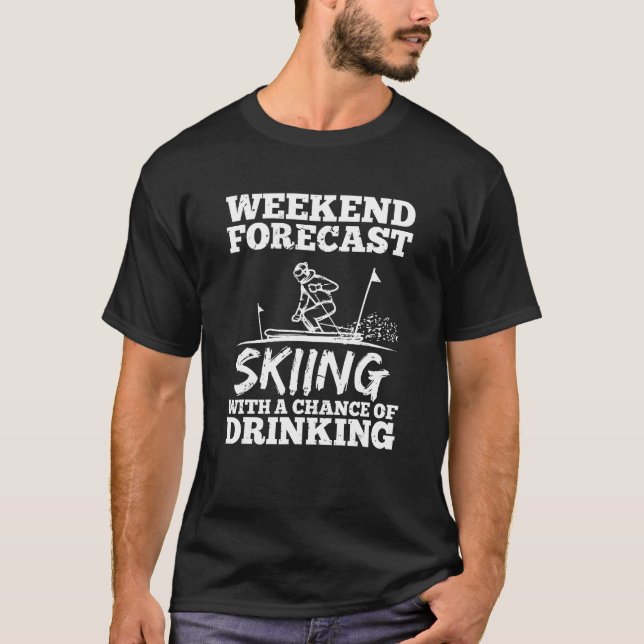 Camiseta Esquiar Bebida Cerveza Vino Alcohol Gracioso (Anverso)