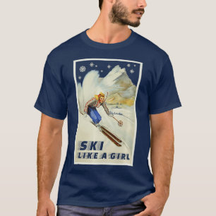 Camiseta Esquiar Como Un Chica Esquiando Vintage Deportivo 
