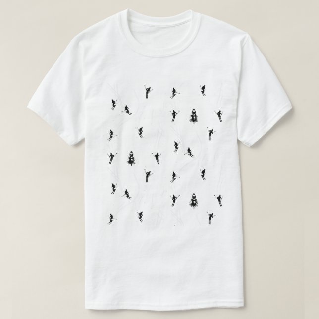 Camiseta Esquiar Moderno Esquiador de Esquí Blanco y Negro (Diseño del anverso)