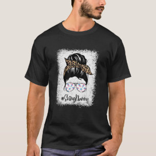 Camiseta Esquiar nana desordenada hair Bun Leopard mujeres