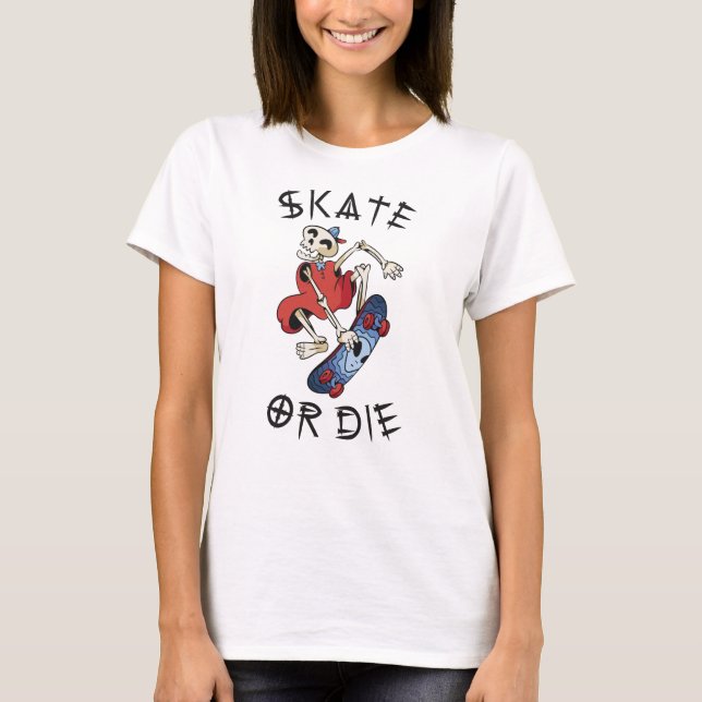 Camiseta Esquiar o morir divertido Skeleton Skateboarder (Anverso)