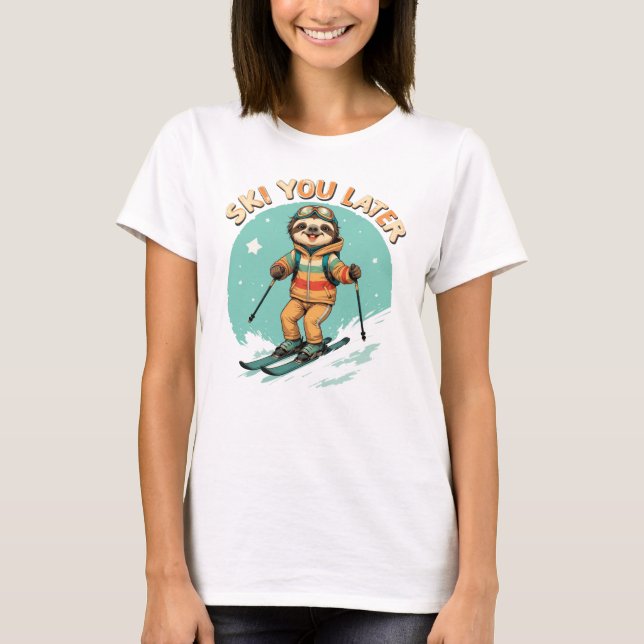Camiseta Esquiar Sloth - Gracioso esquiar eslóstico inverna (Anverso)