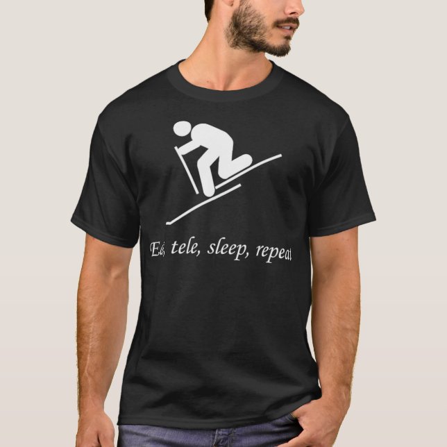 Camiseta Esquiar Telemark Comer Tele Sleep Repetir esquí (Anverso)