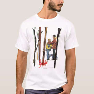 Camiseta Esquíes de pie en nieve por Poster de pareja