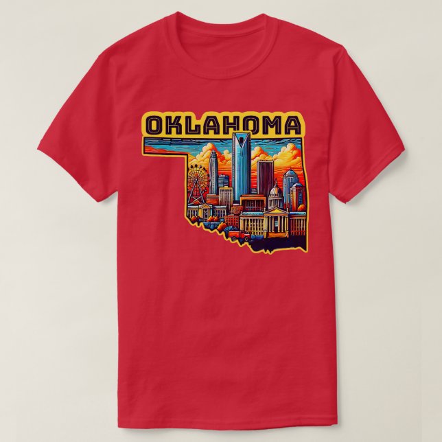 Camiseta Esquina del mapa del estado de Oklahoma con monume (Diseño del anverso)