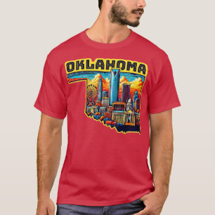Camiseta Esquina del mapa del estado de Oklahoma con monume