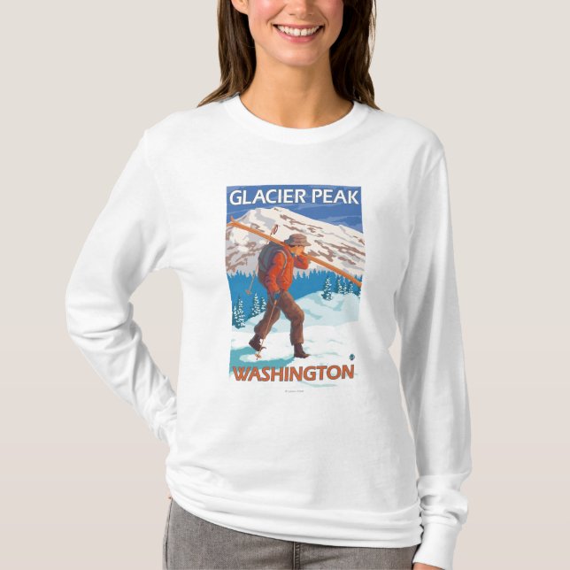 Camiseta Esquís de la nieve del esquiador que llevan - pico (Anverso)