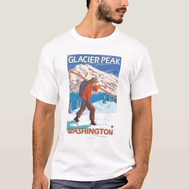 Camiseta Esquís de la nieve del esquiador que llevan - pico (Anverso)