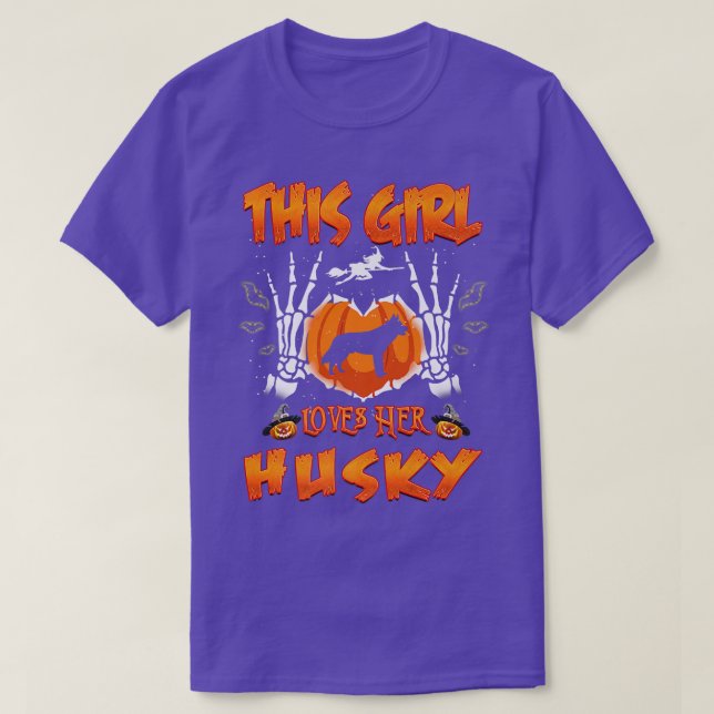 Camiseta Esta Chica ama a su Husky Siberiano Perro Hallowee (Diseño del anverso)
