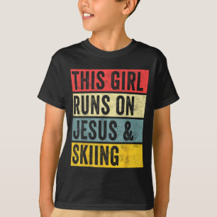 Camiseta Esta chica corre sobre jesus y esquí esquiador nie