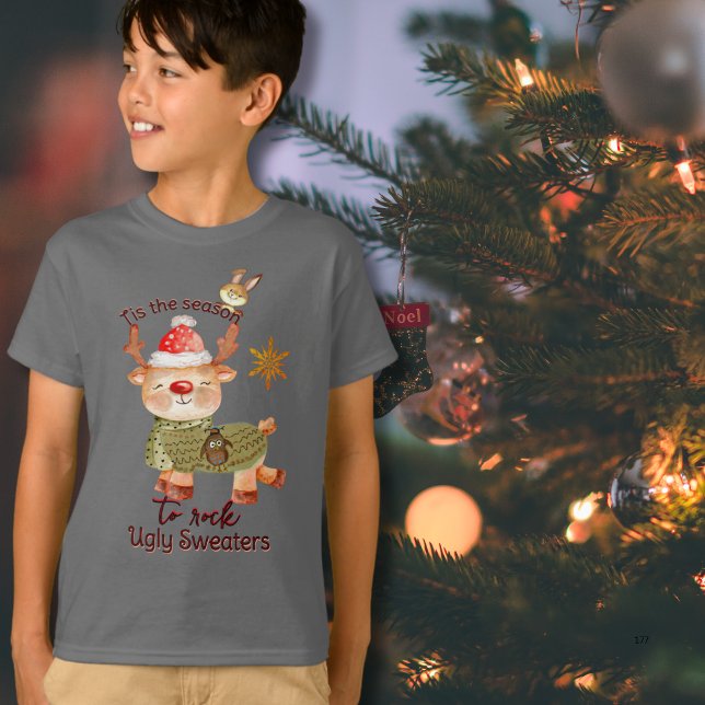 Camiseta Esta es la estación para sacudir a los renos sudor (Tis the Season to Rock Ugly Sweaters Reindeer )