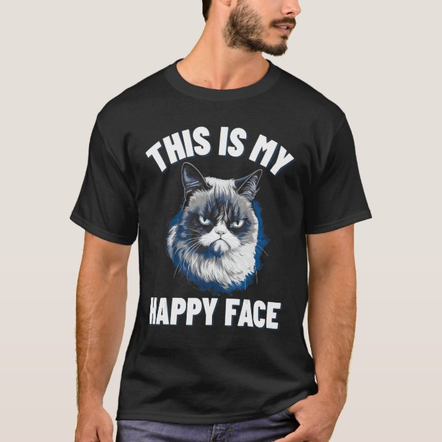Camiseta Esta Es Mi Cara Feliz - Gato Gracioso Con Cara Gru (Anverso)
