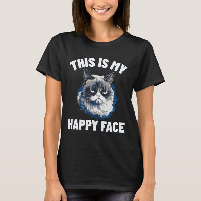 Camiseta Esta Es Mi Cara Feliz - Gato Gracioso Con Cara Gru (Anverso)