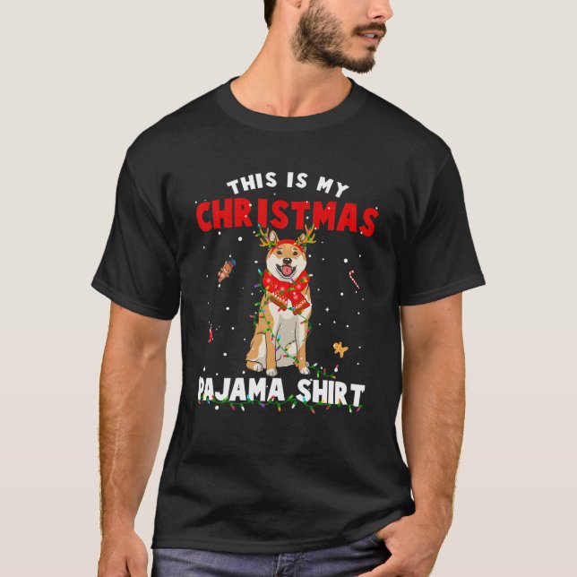 Camiseta Esta Es Mi Navidad Pajama Shiba Inu Luces (Anverso)