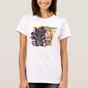Camiseta Esta Noche Volamos - Gato negro de bruja