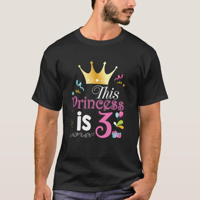 Camiseta Esta princesa tiene 3 años y es feliz cumpleaños (Anverso)