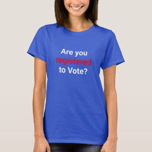 Camiseta ¿Está registrado para votar? texto azul blanco roj