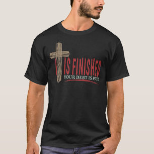 Camiseta Está Terminado Cruz Cristiana Abstracta de Grano d