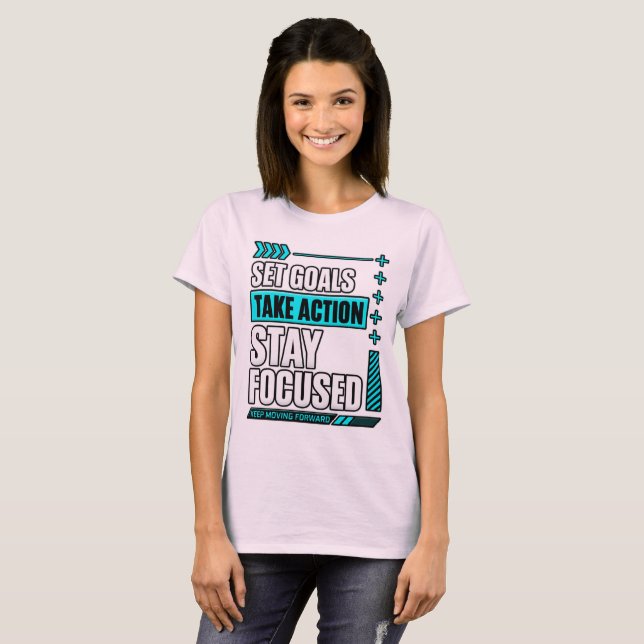 Camiseta Establecer Metas Tomar Acción Mantener Foco (Anverso completo)