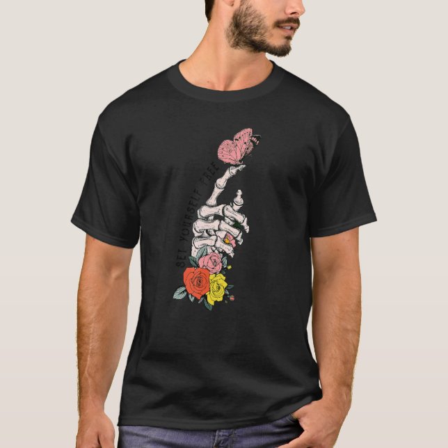 Camiseta Establezca Su Propio Skeleton Floral Libre Mano Ma (Anverso)