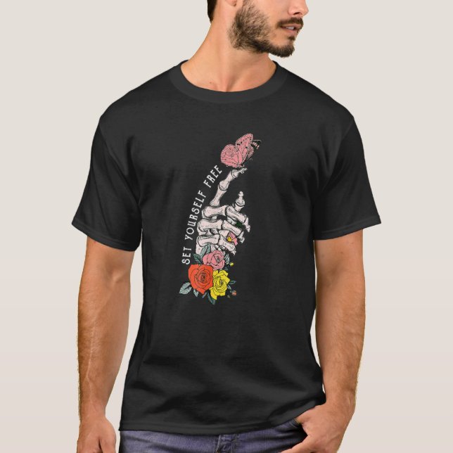 Camiseta Establezca Su Propio Skeleton Floral Libre Mano Ma (Anverso)