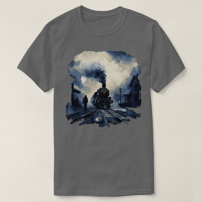 Camiseta Estación ferroviaria de locomotora de vapor (Diseño del anverso)