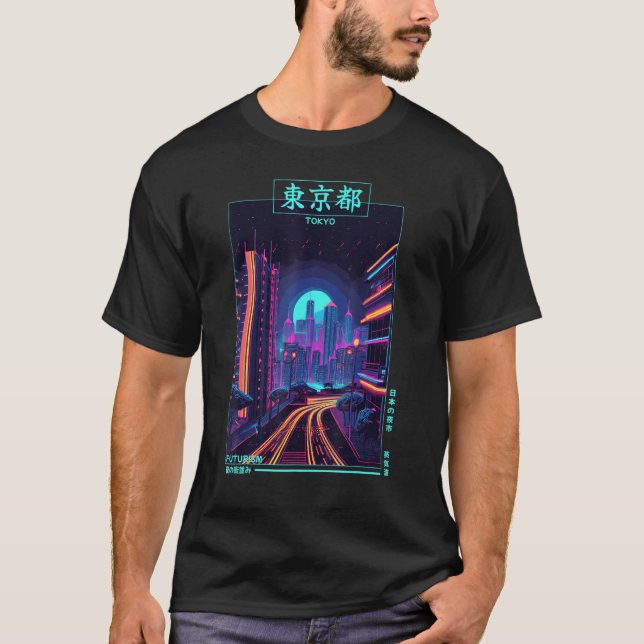 Camiseta Estación retro japonesa de ciberfuturismo en la ci (Anverso)