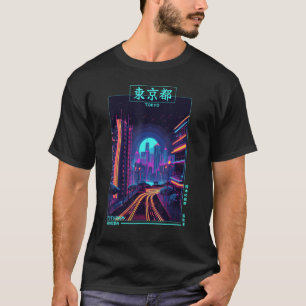Camiseta Estación retro japonesa de ciberfuturismo en la ci