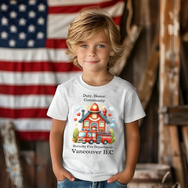 Camiseta Estación y camión de bomberos rojos alegres (Subido por el creador)