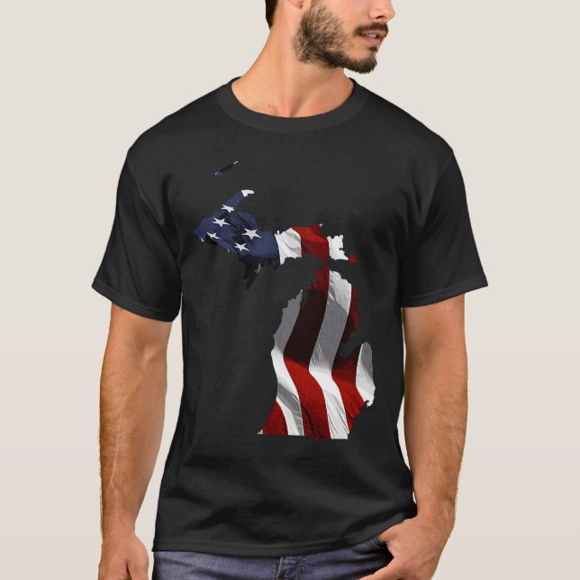 Camiseta Estado De Bandera Estadounidense De Michigan (Anverso)