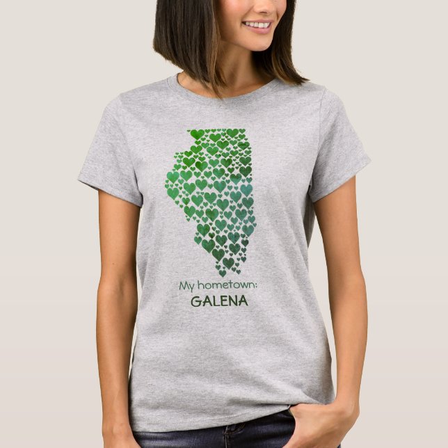 Camiseta Estado de Illinois Silhouette Hearts & Hometown (Anverso)