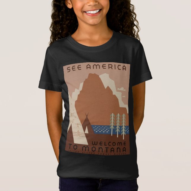 Camiseta Estado de Montana: tribus indias, montañas, prader (Anverso)