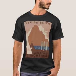 Camiseta Estado de Montana: tribus indias, montañas, prader