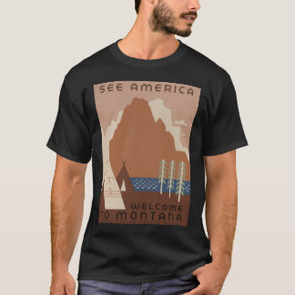 Camiseta Estado de Montana: tribus indias, montañas, prader