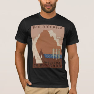 Camiseta Estado de Montana: tribus indias, montañas, prader