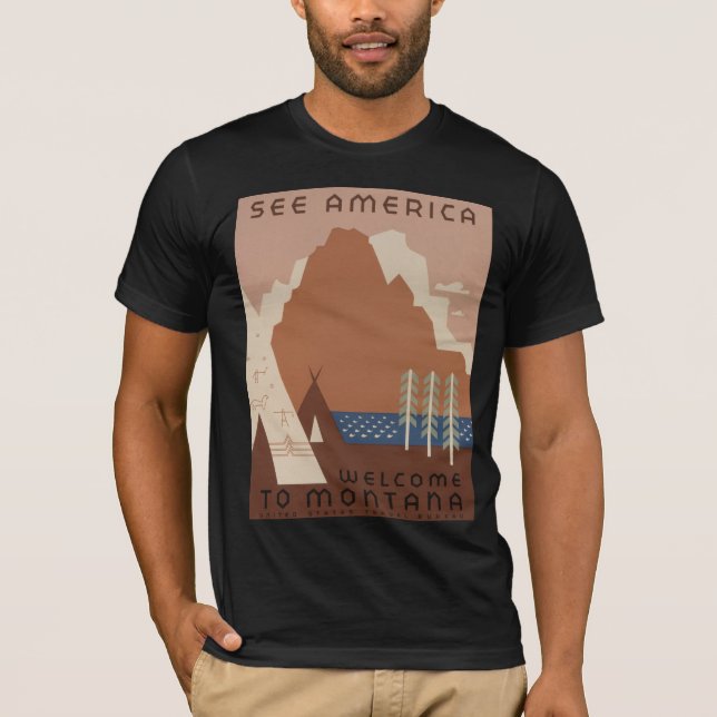 Camiseta Estado de Montana: tribus indias, montañas, prader (Anverso)