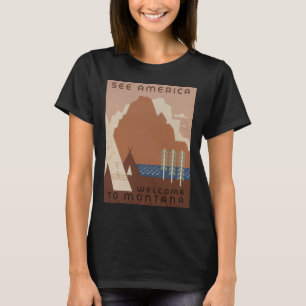 Camiseta Estado de Montana: Tribus Indígenas, Montañas, Pra