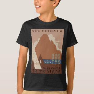 Camiseta Estado de Montana: Tribus Indígenas, Montañas, Pra